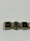 Vintage Sterling Silver Black Onyx Carved Bracelet