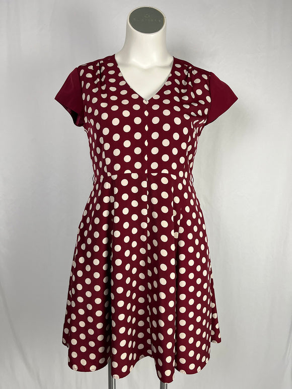 Myrtlewood of CA Size XL (16) Burgundy & Cream Polka Dot Dress