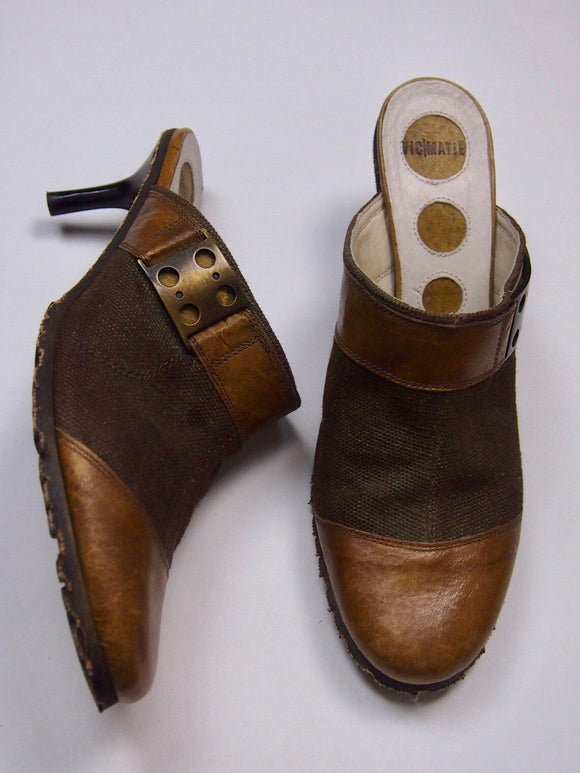 Vic Matie Size EU38 / US 7.5-8 Brown Distressed Heeled Clogs