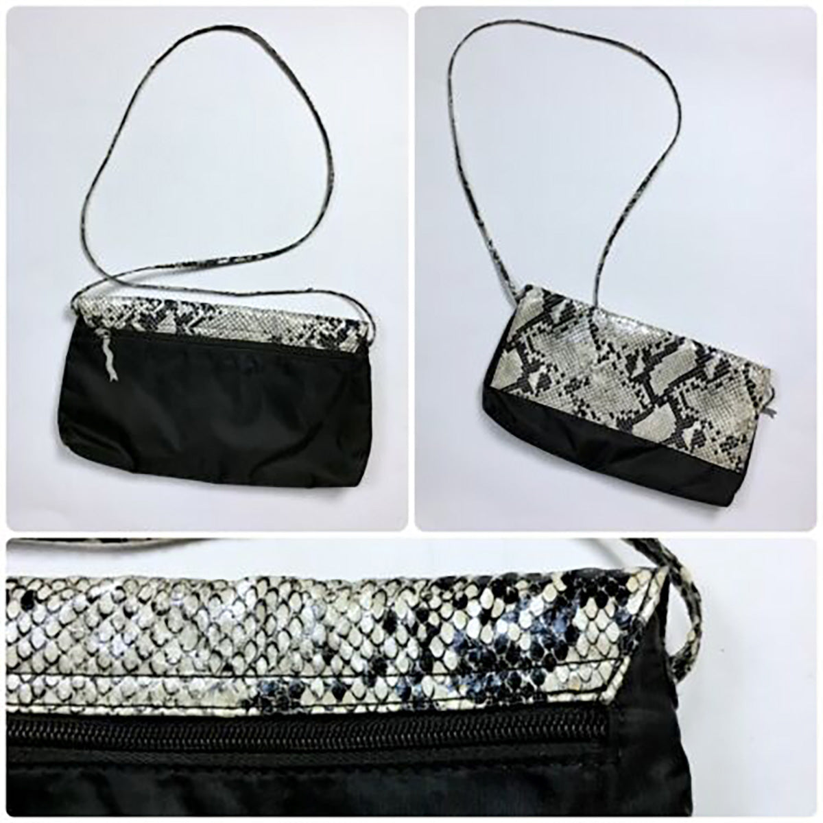 Black and cheap white snakeskin bag