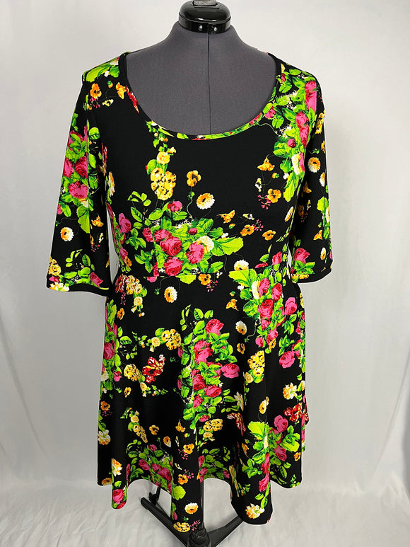 Melissa Masse Size 20W Black & Lime Bold Floral Dress