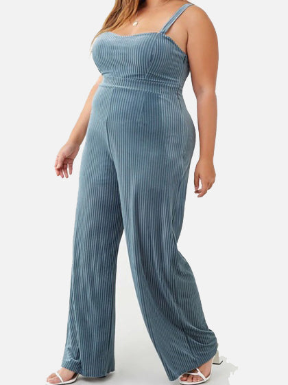 Forever 21 Size 3X (18/20) Dusty Teal Velvet Ribbed Jumpsuit