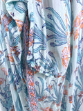 Hannah Artwear Size Open Aqua & Coral Bold Floral Kaftan Dress