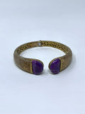 Gold & Purple Sterling Silver Crosshatch Retro Hinge Cuff Bracelet