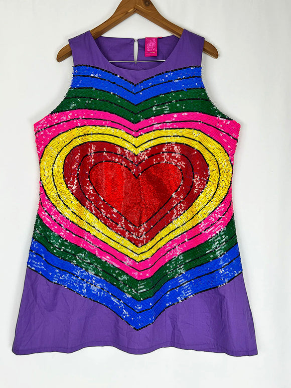 Queen of Sparkles Size XXL Purple Rainbow Heart Dress