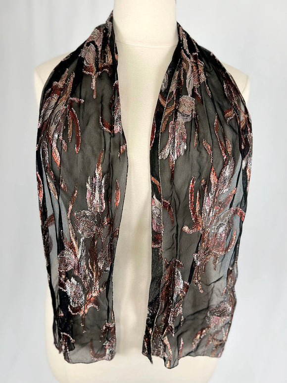 Vintage Black & Pink Metallic Floral Scarf