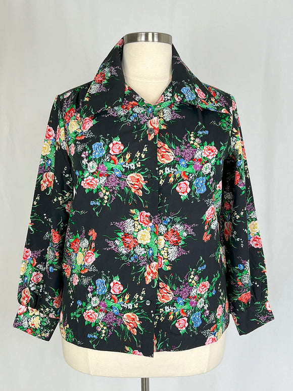 Vintage Lane Bryant Size 16W Black Multi Floral Shirt