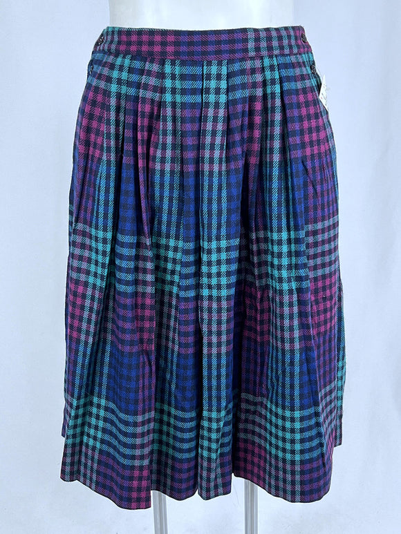 Vintage Barclay Size 14 Teal & Purple Checkered Plaid Wool Skirt NWT
