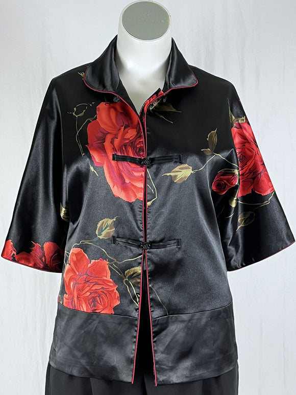Jilan Size 14 Black & Red Rose Satin Jacket