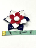 Vintage Red, White & Blue Metal Flower Brooch