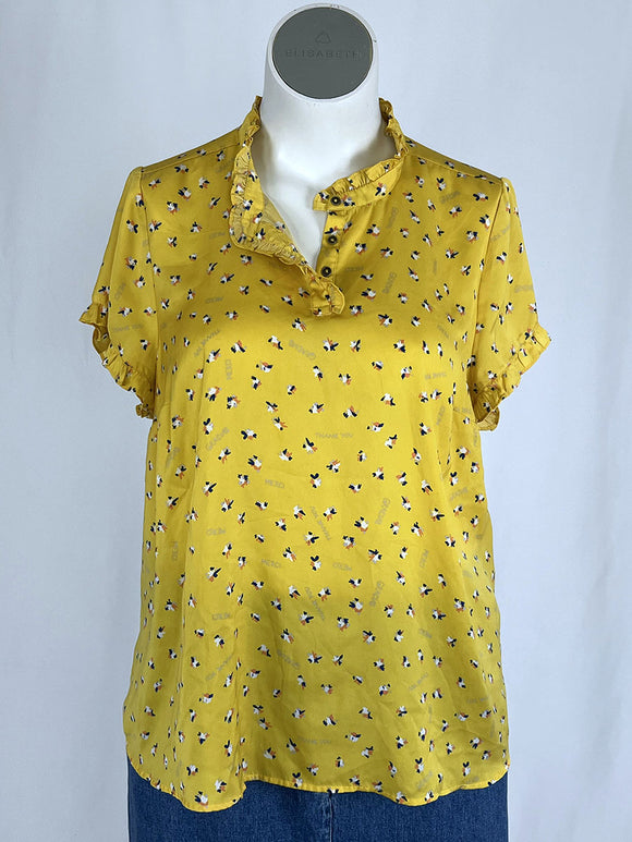 Vintage ModCloth Size 2X (18/20) Yellow & Navy Blouse