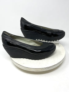 Fly London Size 9/9.5 (40) Black Patent Wedge Heels