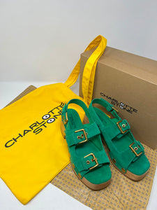 Charlotte Stone Size 9 Green Sandals w/ Tote Bag NIB