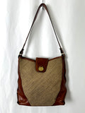 Brahmin Brown Leather & Beige Woven Purse