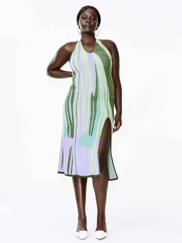 House of Sunny Size 12 Green & Lavender Abstract Dress NWT