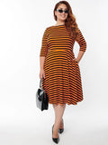 Unique Vintage Size 22 Orange & Black Stripe Dress