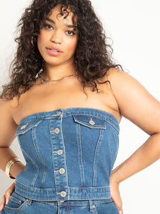 eloquii Size 22 Blue Denim Bustier Top