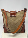 Brahmin Brown Leather & Beige Woven Purse