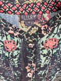 Citron Size 1X Black Multi Peacock Floral Silk Shirt