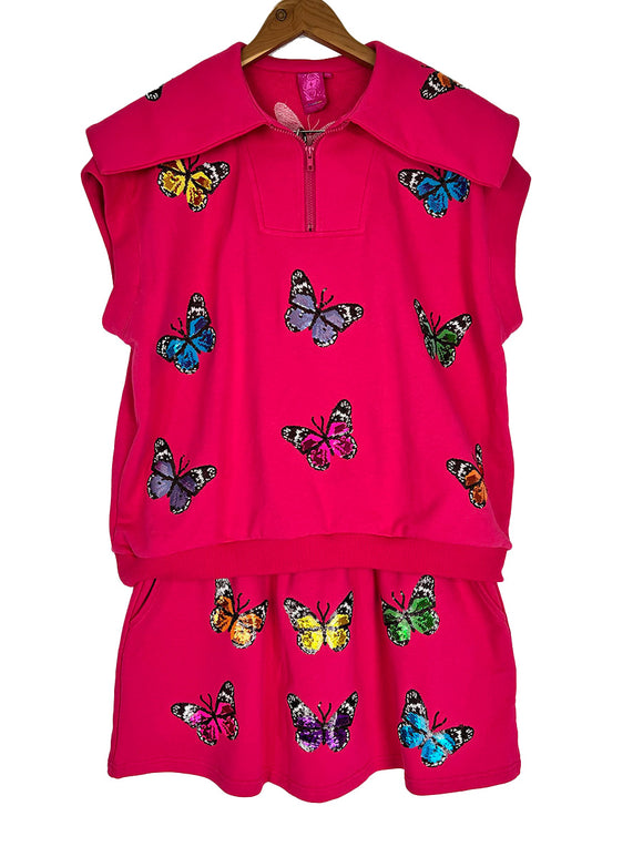 Queen of Sparkles Size XXL Hot Pink Multi-Color Butterflies Skort Set