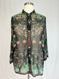 Citron Size 1X Black Multi Peacock Floral Silk Shirt