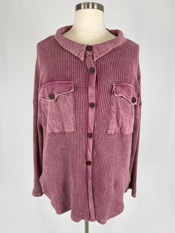 Bucketlist Size 24 (3X) Dusty Rose Waffle Knit Shirt Jacket