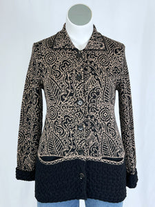 Sol Size L (12/14) Black & Tan Swirl Floral Cardigan Sweater