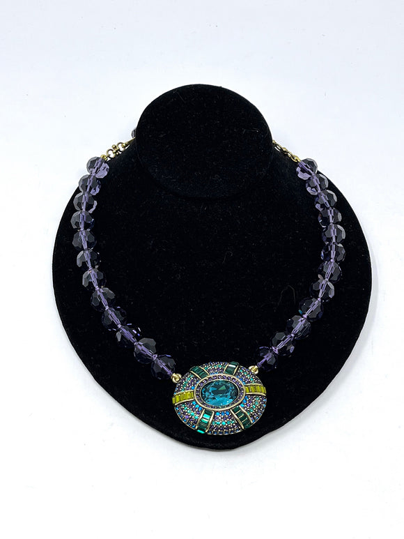 Heidi Daus Purple & Teal Brass Statement Necklace