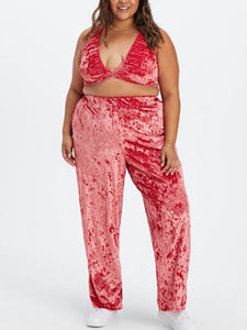 Fabletics Size 3X (24) Strawberry Red Crushed Velour Pants