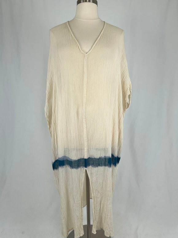 ambas Size Open Cream & Indigo Blue Caftan