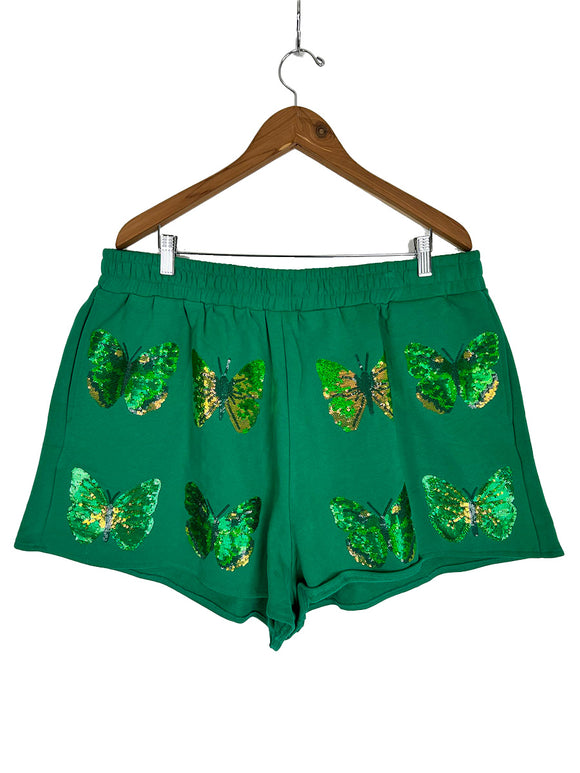 Queen of Sparkles Size XXL Green Sequin Butterflies Shorts
