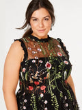 Morgan & Co Size 20W Black Multi Floral Embroidery Dress