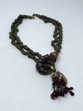 Mor London Gold & Burgundy Metal Etched Antiqued Necklace