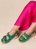 Charlotte Stone Size 9 Green Sandals w/ Tote Bag NIB