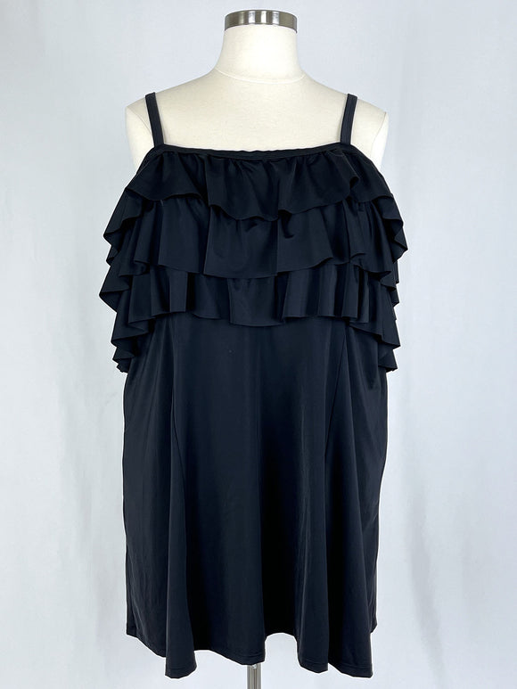 Roaman's Size 34W Black Ruffled Swim Dress NWOT