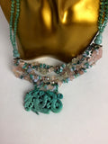 Green & Pink Jade Dragon Beaded Multi-Strand Necklace