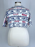 Vintage R&R Sportswear Size Open White Multi Fish Crop Shirt