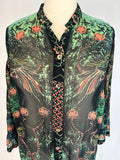 Citron Size 1X Black Multi Peacock Floral Silk Shirt