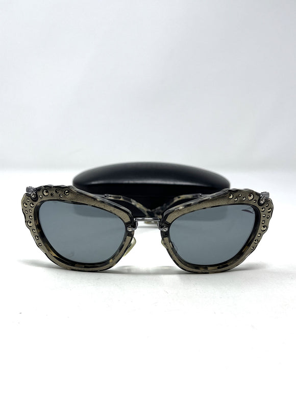 Miu Miu Pewter Rhinestones Studded Retro Sunglasses