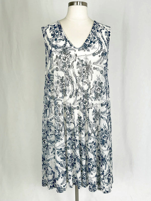 Proud Mary Size 26W White & Blue Floral Dress