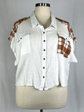 POL Size 3X (24) White & Rust Star Buttons Shirt