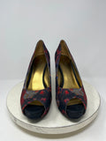 Nine West Size 11 Gray & Red Bold Floral Stiletto Platform Heels