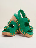 Charlotte Stone Size 9 Green Sandals w/ Tote Bag NIB