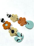 Bunny Dee Orange & Aqua Cat Flower Artist Earrings IN BOX