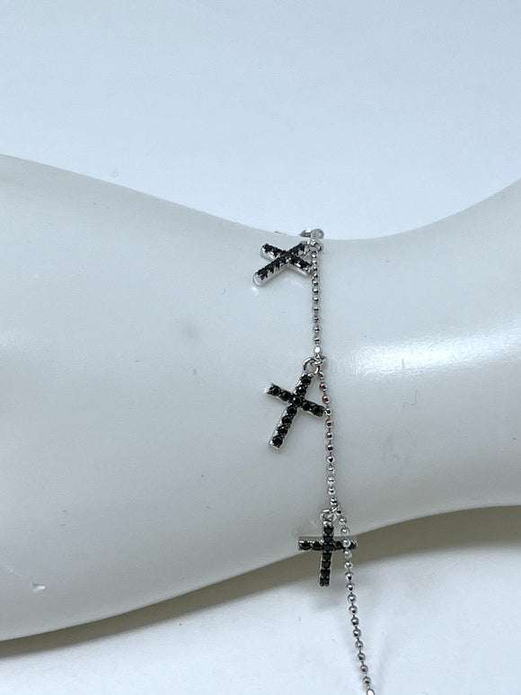 Silver & Black Rhodium-Plated Cross Necklace