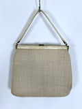 Vintage Cream & Pink Leather Floral Cross Stitch Handbag