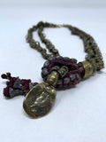 Mor London Gold & Burgundy Metal Etched Antiqued Necklace