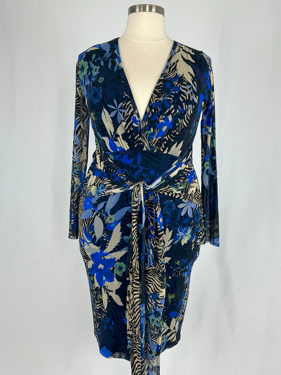 Fuzzi Size 18 Blue & Beige Tropical Floral Dress