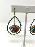 Turquoise & Coral Wire Sea Shells Dangle Earrings