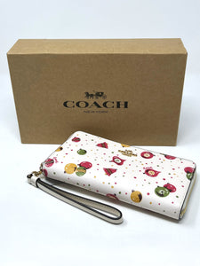 Coach White Multi Leather Ornaments Zip-Around Wallet NIB